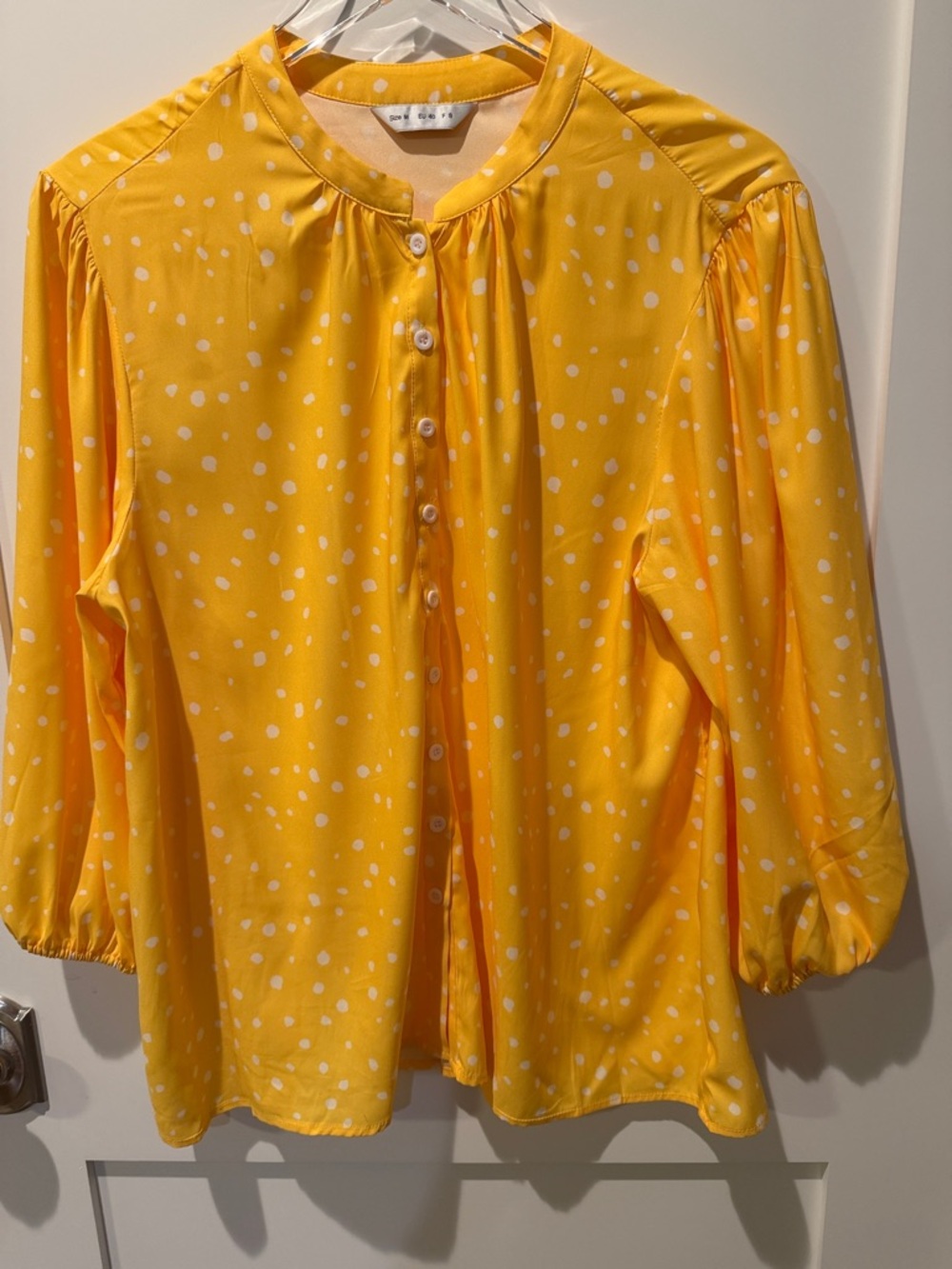 Yellow Polka Dot Button-Front Blouse - Unbranded